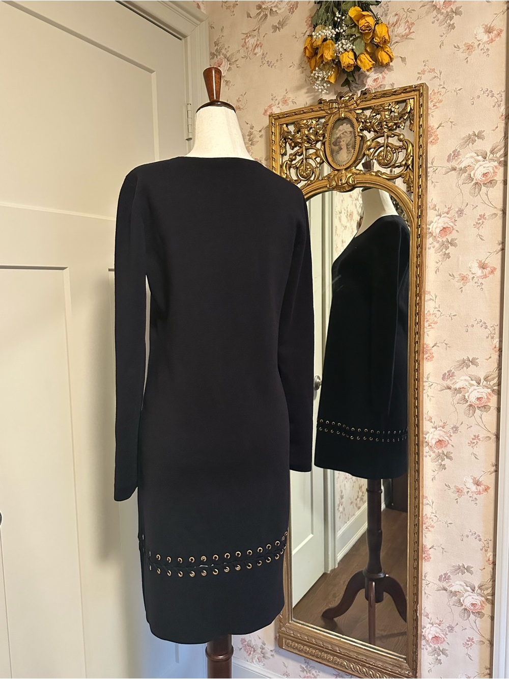 Tory Burch Harley Merino Wool Lace-Up Grommet Dress Navy Blue Small long sleeve - Picture 9 of 14